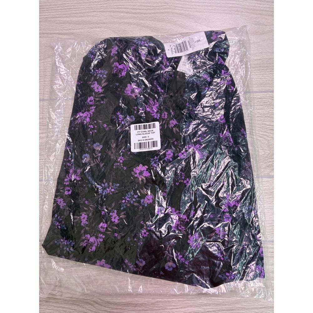 Torrid Womens Black Purple Floral ITY Cowl Neck Long Sleeve Top Size 5 NWT - Picture 4 of 4